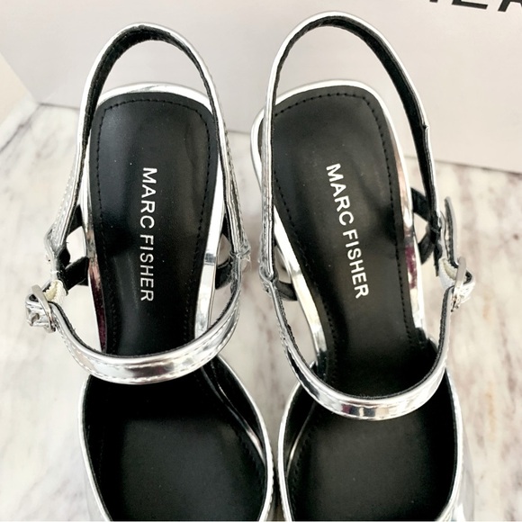 Marc Fisher Doster Slingback Block Heels Pumps in Metallic Silver 6 - Picture 6 of 11